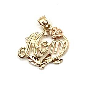 14K Yellow Gold Mom Pendant with flower